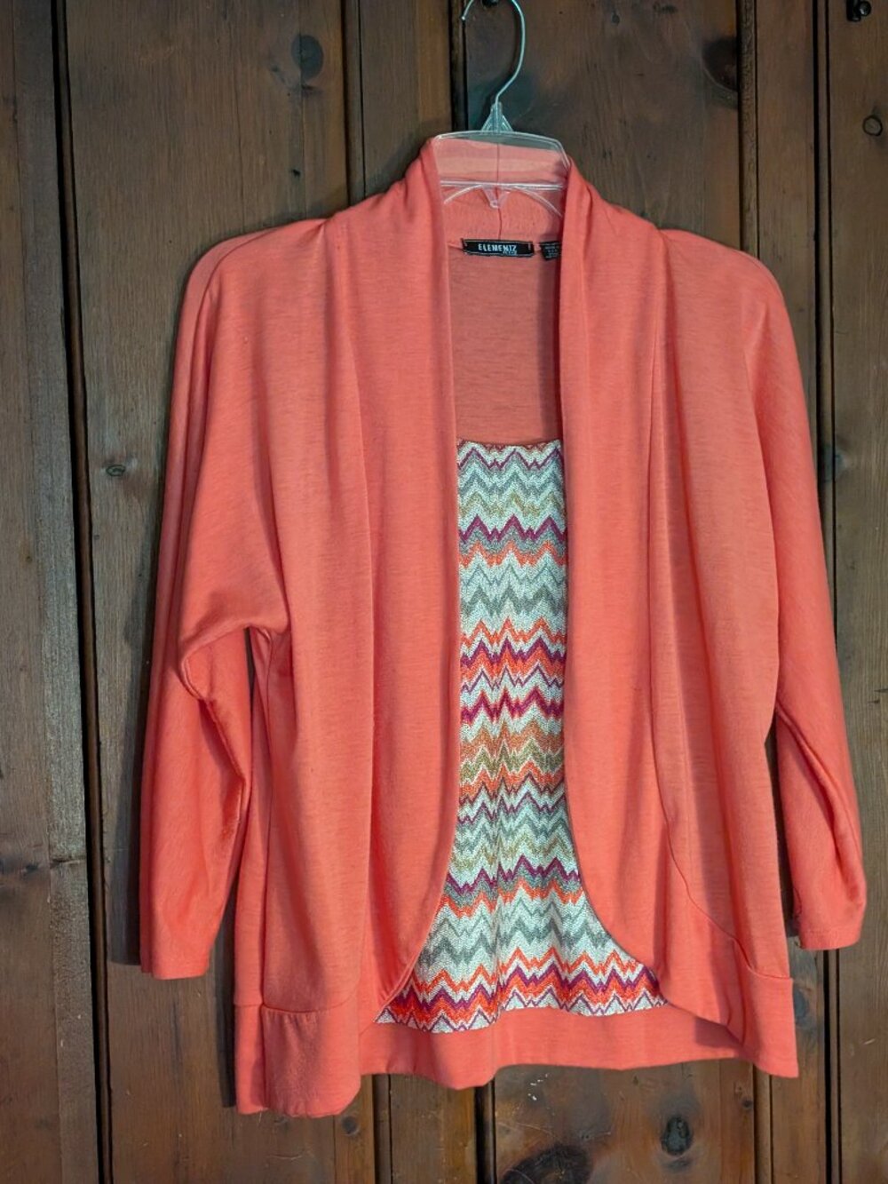 2for1 Elementz Top -Combo -Coral -w/motif design front T- Sz-PS - Condition-VG
